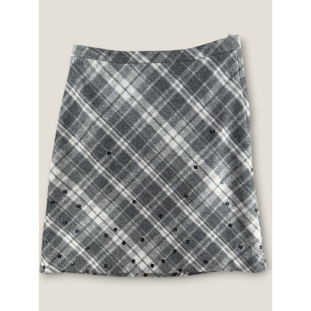 J.Crew Grey Plaid Wool Blend Sequin Mini A-Line Skirt Lined Heritage Women 2